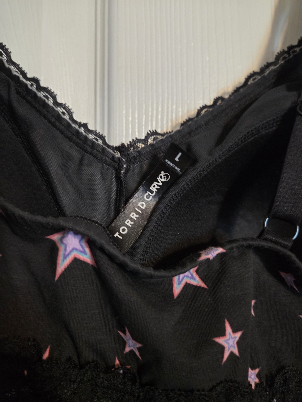 Torrid Black Star-Print Lace Bralette with Pink Stars - Picture 3 of 3